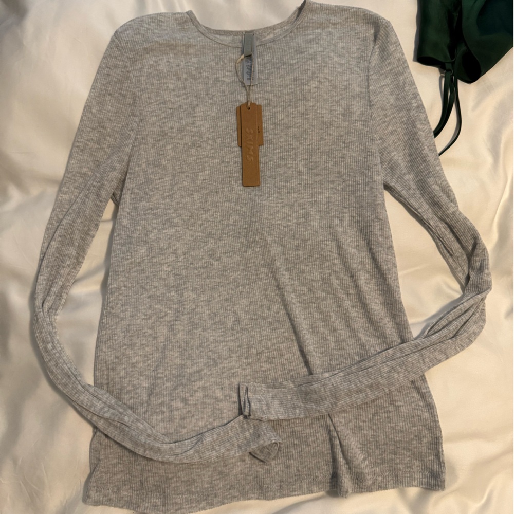 SKIMS Gray Sheer Cotton Long Sleeve Top
